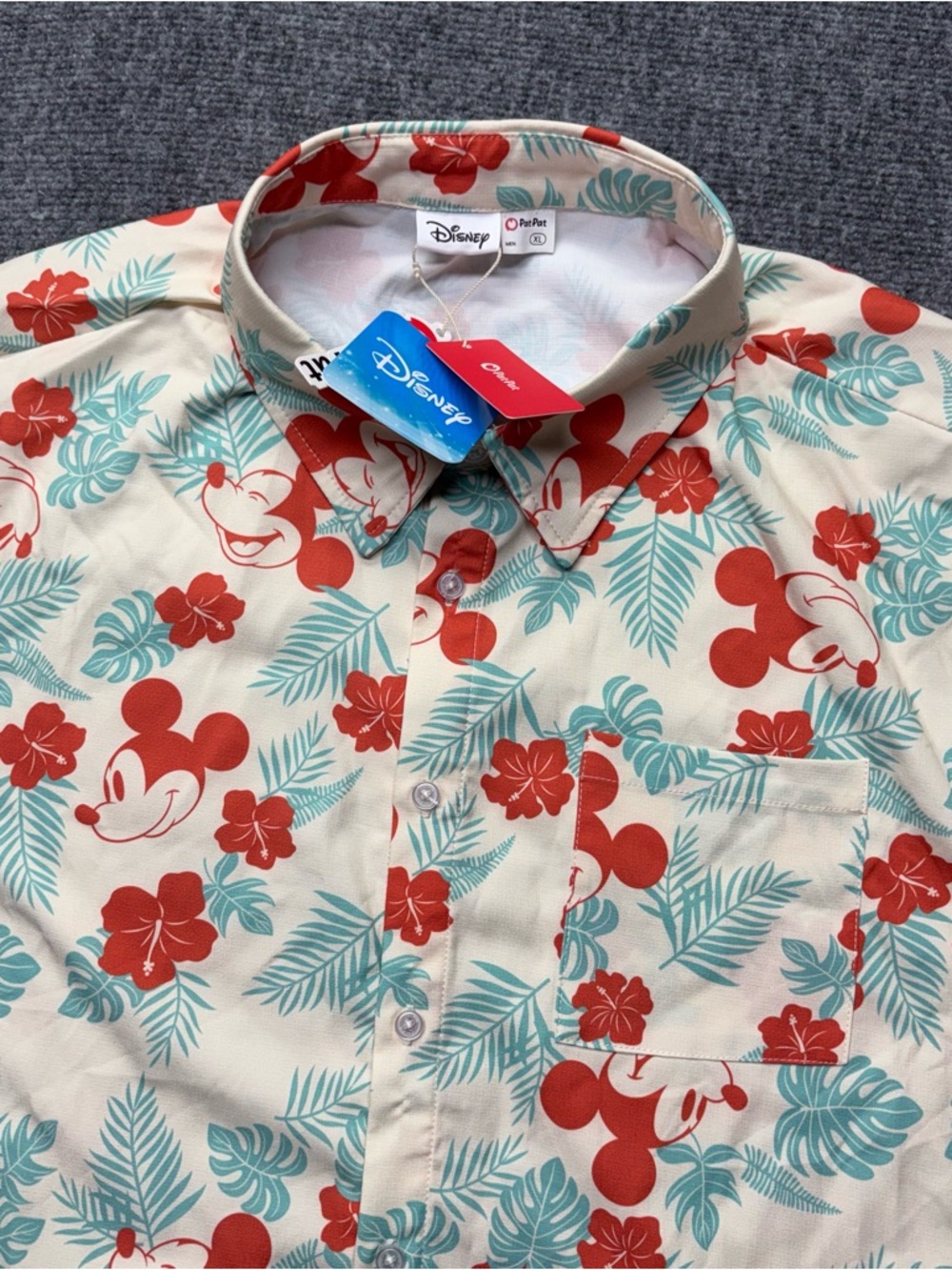Disney x PatPat Shirt Mens XL Cream Naia Floral Mickey Print Hawaiian Aloha NEW